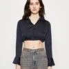 Wal G Liza Button Crop - Overhemdblouse - Navy