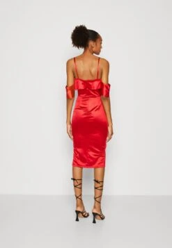 Wal G Gina Ruffle Midi - Cocktailjurk - Red -Wal G 103212bc525541b490415a7381c3b93d