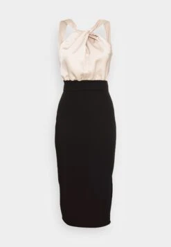 Wal G Marla Knot Halter Midi Dress - Cocktailjurk - Champagne/Black -Wal G 14f0ab7e270e4f96b44b95d2fe5bb4f8