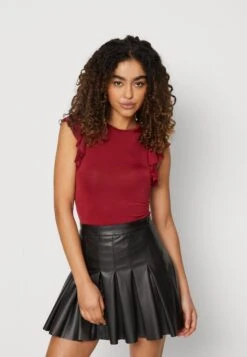 Wal G Ben Ruffle Bodysuit - T-Shirt Print - Burgundy