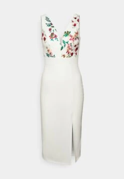 Wal G Embroidered V Neck Rose Midi - Cocktailjurk - White -Wal G 2d4209b90ebe43d6ba9143ae304026c2