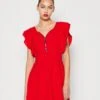 Wal G Danya Ruffle Sleeve Zip Skater Dress - Jerseyjurk - Red
