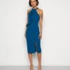 Wal G Sasha Frill Neck Midi Dress - Jerseyjurk - Dark Teal Blue