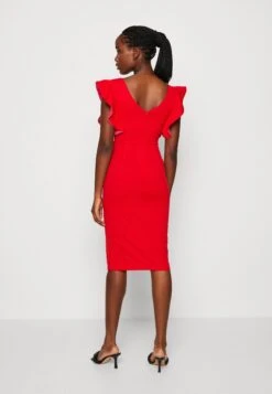 Wal G V Neck Ruffle Sleeve Midi Dress - Jerseyjurk - Red/Fushia -Wal G 42818d2afbc6404dae02c557ea3d45b7