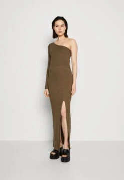 Wal G Party Ash One Shoulder Maxi - Jerseyjurk - Khaki Green
