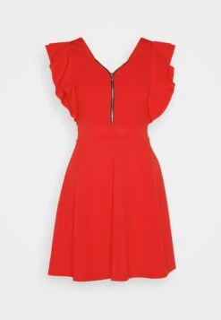 Wal G Danya Ruffle Sleeve Zip Skater Dress - Jerseyjurk - Red -Wal G 4ab8f7193b754078b58e24e2514a64eb