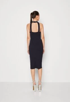 Wal G Sasha Frill Neck Midi Dress - Jerseyjurk - Navy Blue -Wal G 4b095aa227be4fb0bb0208841ab10fee