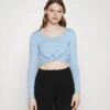 Wal G Karina Tie Top - Longsleeve - Dusty Blue