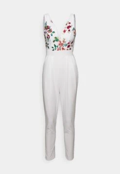 Wal G Print Contrast Plunge- Jumpsuit - White -Wal G 594e8789e1aa412fa240243afd2f9fb5
