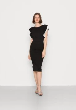Wal G Kelly Ruffle Sleeve Midi Dress - Cocktailjurk - Black/White