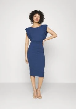 Diana Ruffle Sleeve Midi Dress - Jerseyjurk - Denim Blue
