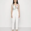 Contrast Plunge - Jumpsuit - White Floral
