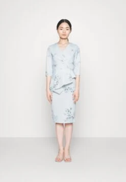 Isabella Wrap Print Midi - Jerseyjurk - Baby Blue