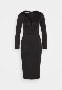 Wal G Zanad V Neck Midi - Jerseyjurk - Black -Wal G 7829c430907344d5a328b6634f0de455