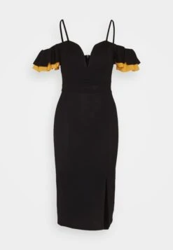Wal G Simah Frill Midi Dress - Jerseyjurk - Black/Mango -Wal G 7dac0af9937a4af185c04e67b41fbc10