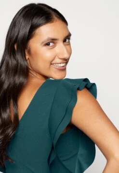 Wal G Diana Ruffle Sleeve Midi Dress - Jerseyjurk - Dark Teal Blue -Wal G 8b940b86b02b4d1f917d03c86ca46053