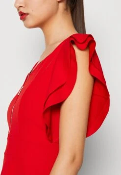 Wal G Danya Ruffle Sleeve Zip Skater Dress - Jerseyjurk - Red -Wal G 9a3c20b5c7674b48961c68b59b82e1e0