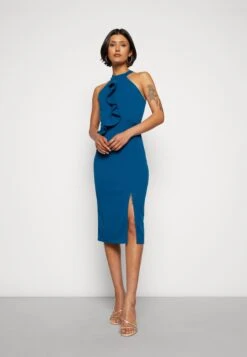 Wal G Sasha Frill Neck Midi Dress - Jerseyjurk - Dark Teal Blue -Wal G 9c8238dbc9264c2da1da859eb3450433