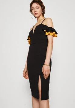 Wal G Simah Frill Midi Dress - Jerseyjurk - Black/Mango -Wal G a80062f72caa443a9a2641c182b5f91a