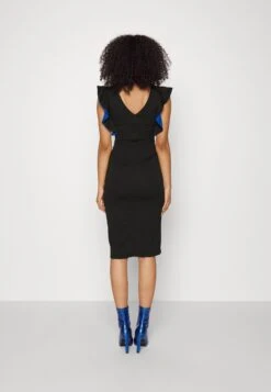 V Neck Ruffle Sleeve Midi Dress - Cocktailjurk - Black/Royal Blue -Wal G b542676693d347fcb38c68ef59a03de1