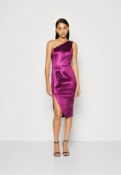 Wal G Niomi One Shoulder Midi - Cocktailjurk - Magenta