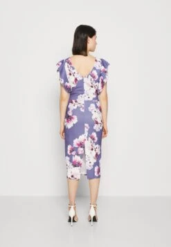 Wal G Diana Ruffle Sleeve Midi Dress - Jerseyjurk - Purple -Wal G c2e3d841455e44a0b6a7fd8b57957f0b