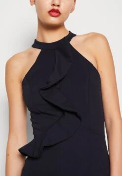 Wal G Sasha Frill Neck Midi Dress - Jerseyjurk - Navy Blue -Wal G c7d008aaf31c46f59ea025dc8d718b8f