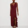 Wal G Soya One Shoulder Maxi Dress - Jerseyjurk - Berry Wine