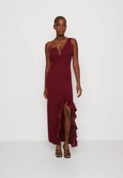 Wal G Soya One Shoulder Maxi Dress - Jerseyjurk - Berry Wine