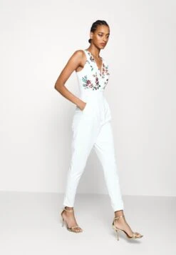 Contrast Plunge - Jumpsuit - White -Wal G d65275bf3ef84e1aa919a0559bfb2718