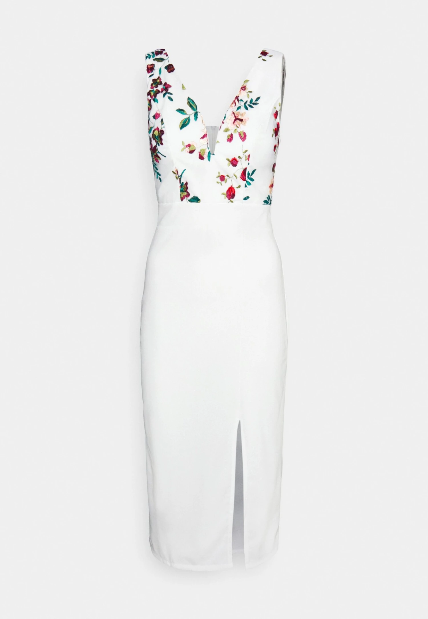 Embroidered V Neck Rose Midi - Jurk - White Floral 5 Embroidered V Neck Rose Midi - Jurk - White Floral - Afbeelding 5