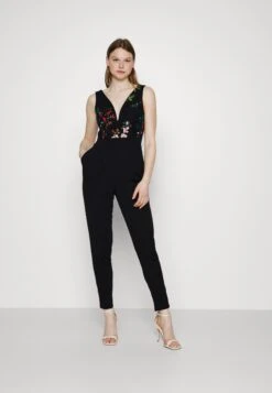 Wal G Print Contrast Plunge- Jumpsuit - Black Floral