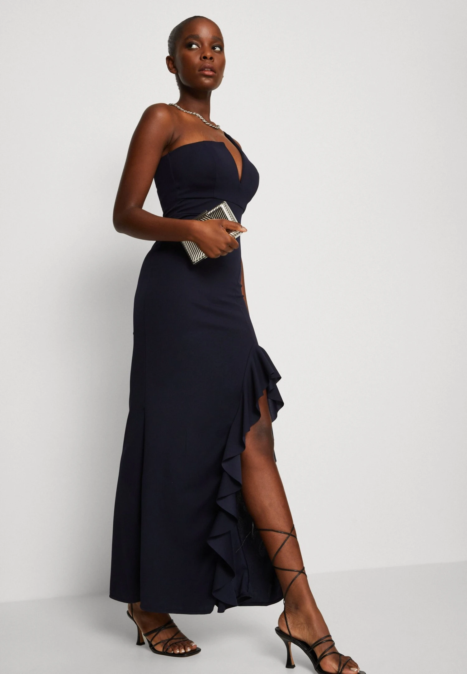 Wal G Soya One Shoulder Maxi Dress - Jerseyjurk - Navy Blue 4 Wal G Soya One Shoulder Maxi Dress - Jerseyjurk - Navy Blue - Afbeelding 4