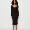 Wal G Del Gathered Midi - Jerseyjurk - Black