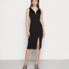 Wal G V Neck Midi Dress - Etui-Jurk - Black