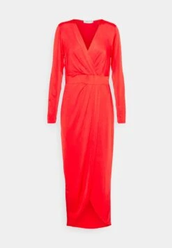 Mag V Neck Midi - Jurk - Red -Wal G fb2a0c14c7294af7b940ff4209d1eaac